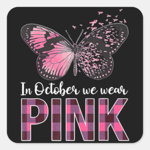 Adesivo Quadrado Borboleta de Sensibilização para o Cancer - Em out
