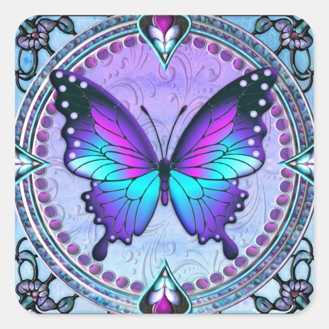 Adesivo Quadrado Borboleta de sublimação com fundo (Frente)