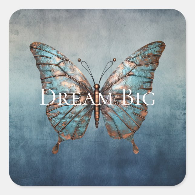 Adesivo Quadrado Borboleta de Textura de Cinza Azul (Frente)