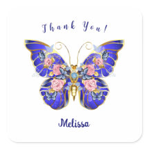 Borboleta Dourada rosa azul branca Floral Obrigado