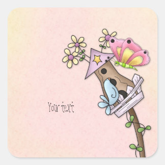 Adesivo Quadrado Borboleta e encontro de pássaros no pássaro