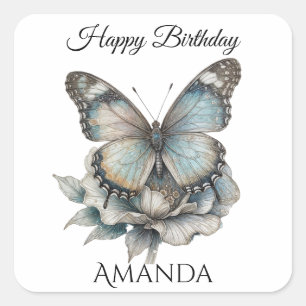 Adesivo Quadrado Borboleta Feliz Aniversário Feminino
