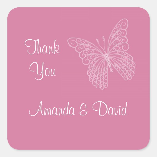 Adesivo Quadrado Borboleta Filigree Obrigado Sticker (Frente)