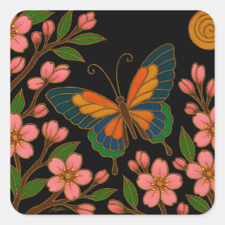 Adesivo Quadrado Borboleta Flor de Cerejeira Lua