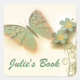 Adesivo Quadrado Borboleta & flores extravagantes