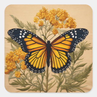 Adesivo Quadrado Borboleta Monarca Caiu nas Flores de Goldenrod