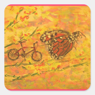 Adesivo Quadrado borboleta monarca e bicicleta
