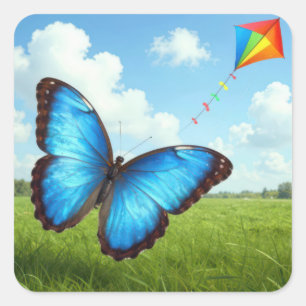 Adesivo Quadrado Borboleta Morpho Comum Voando uma Pipa