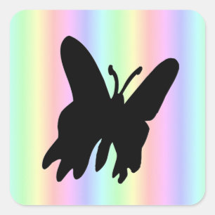Adesivo Quadrado Borboleta Preta em Arco-íris Pastel