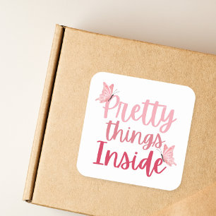 Adesivo Quadrado Borboleta rosa Bonito Coisas Dentro