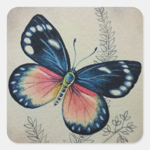 Adesivo Quadrado Borboleta Vintage N.º 2 Arte por Aquarela