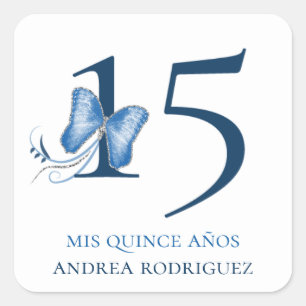 Adesivo Quadrado Borboletas azuis & redemoinhos Quinceañera