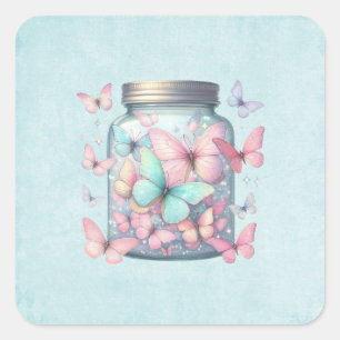 Adesivo Quadrado Borboletas Caprichosas em uma Jar