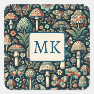 Adesivo Quadrado Borboletas, Cogumelos e Foliões coloridos da safra