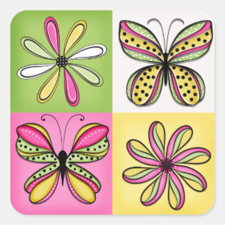 Adesivo Quadrado Borboletas e Flores da Pop Art