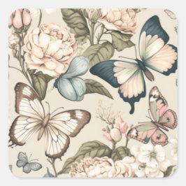 Adesivo Quadrado Borboletas e flores pastadas