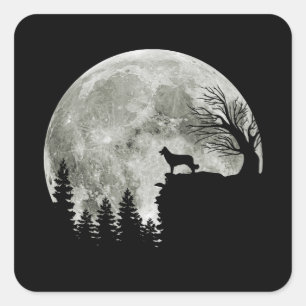 Adesivo Quadrado Borda da silhueta Collie no Cão das Halloween das