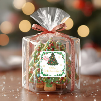 Adesivo Quadrado Borda de Azevinho de Natal Tradicional Personaliza