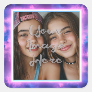 Adesivo Quadrado Borda de Foto Neon Vaporwave, Colorida, Cuta