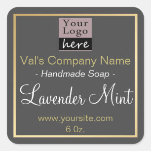 Adesivo Quadrado Borda Dourada Personalizada Do Soap De Logotipo