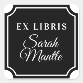 Adesivo Quadrado Borda Entalhada Clássica Ex Nome Libris Bookplate