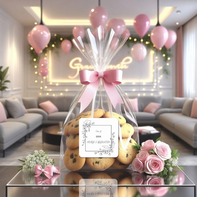 Adesivo Quadrado Borda Floral Branca e Preta para Graduação Elegant (Criador carregado)