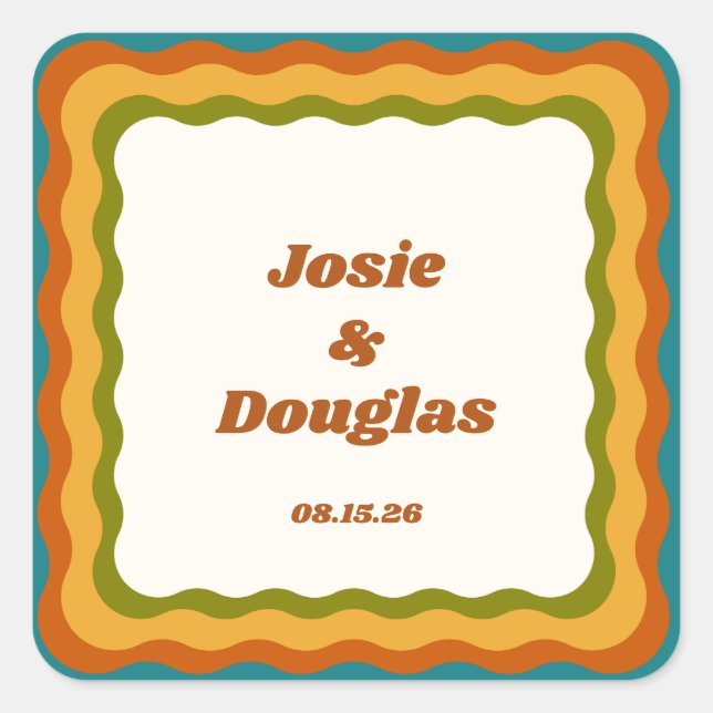Adesivo Quadrado Borda ondulada Retro 70s Casamento estético ventil (Frente)