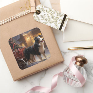 Adesivo Quadrado Border Collie Christmas Fesason