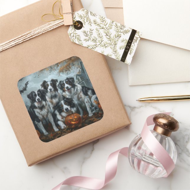 Adesivo Quadrado Border Collie Halloween Night Doggy Delight (Presentear)