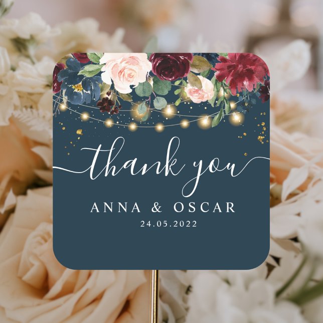 Adesivo Quadrado Bordô Rústico Azul Marinho & Flores Vermelhas  & L (Criador carregado)