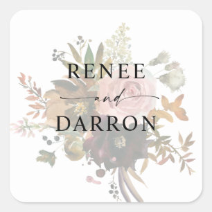 Adesivo Quadrado  Borgonha e Floral Rosa Esbranquiçado