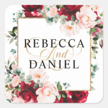 Borgonha e Rosa Bege Floral Casamento em Aquarela
