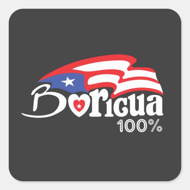 Adesivo Quadrado Boricua 100% Puerto Rico Sticker (Frente)