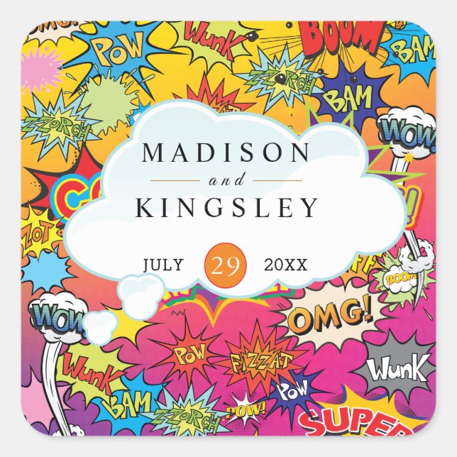 Adesivo Quadrado Borracha de Fala de Arte em Quadrinhos Retro Tapeç (Frente)