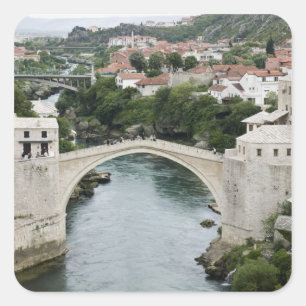Adesivo Quadrado Bósnia-Herzegovina - Mostar. A Ponte Velha