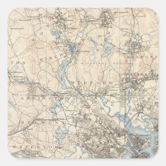 Adesivo Quadrado Boston, Massachusetts (Frente)