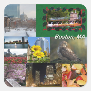 Adesivo Quadrado Boston, Massachusetts Photo Collage
