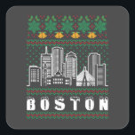 Adesivo Quadrado Boston Massachusetts Ugly Christmas<br><div class="desc">Design de Natal Ugly de Boston Massachusetts para o amante de Boston. Representada pela paisagem urbana de Boston e pelas designs de Natal com o texto "Boston". A cidade mais populosa da Commonwealth de Massachusetts nos Estados Unidos da América. Perfeito para você e seus amantes que amam e vivem em...</div>