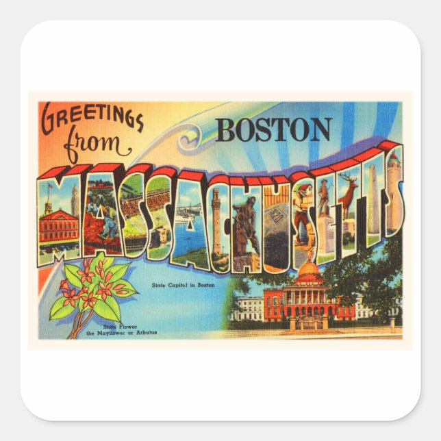 Adesivo Quadrado Boston nº 2 MÃES de Massachusetts Souvenir (Frente)