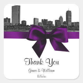 Adesivo Quadrado Boston Skyline Enchida BW Púrpura Tag Sticker