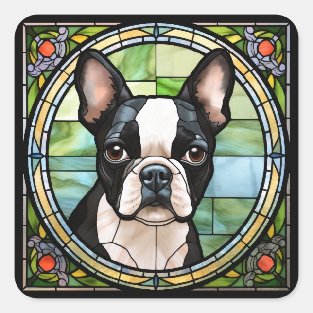 Adesivo Quadrado Boston Terrier (Frente)