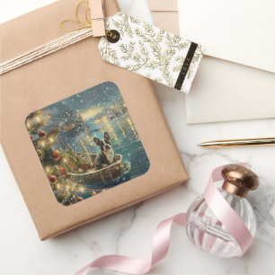 Adesivo Quadrado Boston Terrier Christmas Fesage Voyage