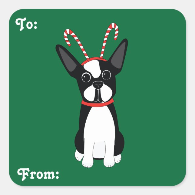 Adesivo Quadrado Boston Terrier Christmas Gift Stickers (Frente)