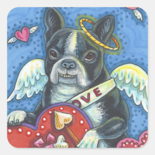 Adesivo Quadrado Boston Terrier, CUPID DOG NAMORADOS STICKERS Sheet