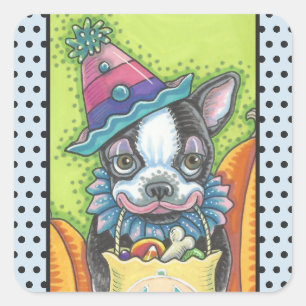 Adesivo Quadrado BOSTON TERRIER HALLOWEEN CLOWN STICKSHEET Squ