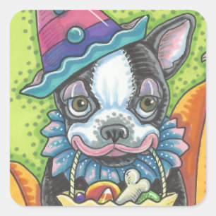 Adesivo Quadrado BOSTON TERRIER HALLOWEEN CLOWN STICKSHEET Squ