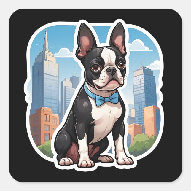 Adesivo Quadrado Boston Terrier Sticker (Frente)