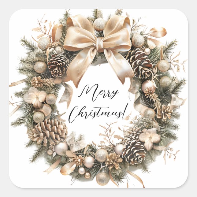 Adesivo Quadrado Botânica de Aquarela de Natal Elegante (Frente)