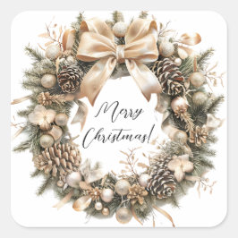 Adesivo Quadrado Botânica de Aquarela de Natal Elegante