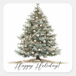 Adesivo Quadrado Botânica de Aquarela de Natal Elegante